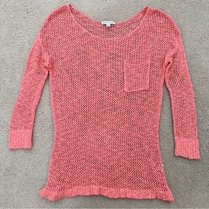 Coral Pink Crochet Tunic Top / Beach Coverup / Open Knit Sweater